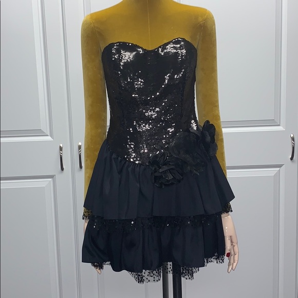 Betsey Johnson Strapless Black Sequins Dress - Picture 1 of 6